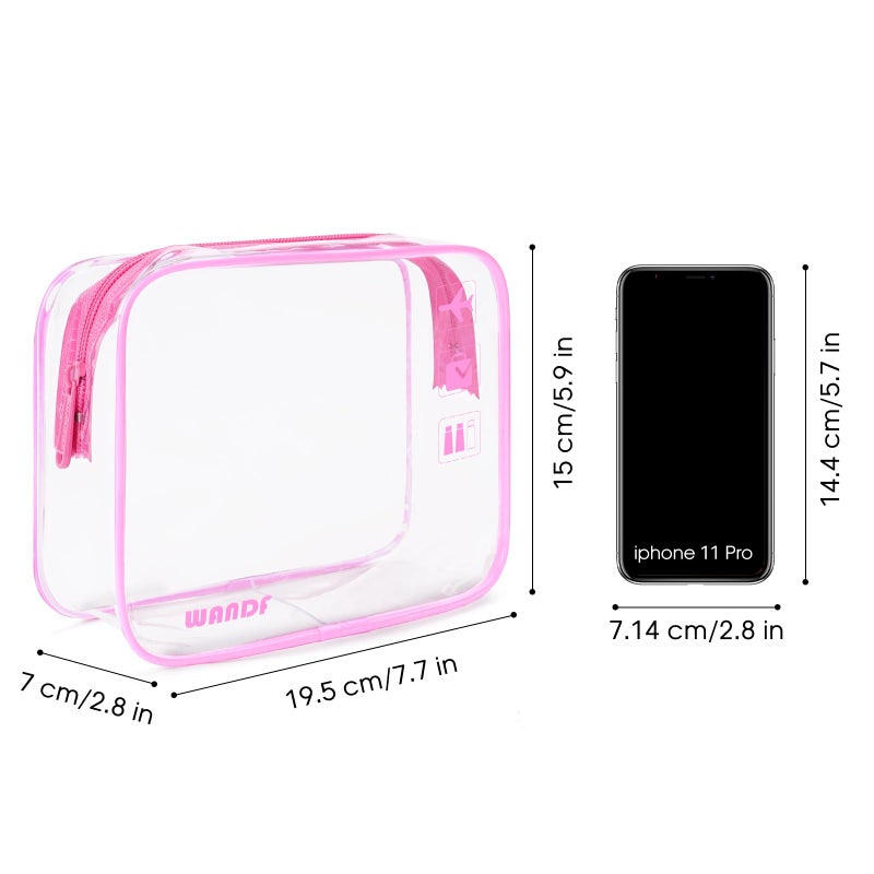 WANDF TSA Approved Clear Travel Toiletry Bag wih Zippers Carry-on Travel Accessories Quart Size Toiletries Cosmetic Pouch Makeup Bags for Men and Women (2pcs Pink) - Image 3